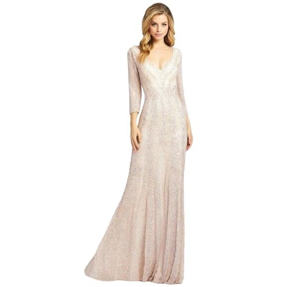 MAC DUGGAL Dress Size 8 Evening Gown Sequin Cream Rose Pink V Neck NEW - Picture 11 of 11